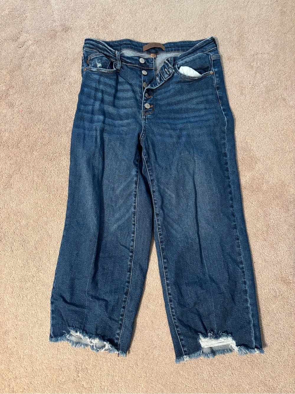 Judy Blue Dark Blue Cropped Wide-Leg Jeans with Frayed Hem